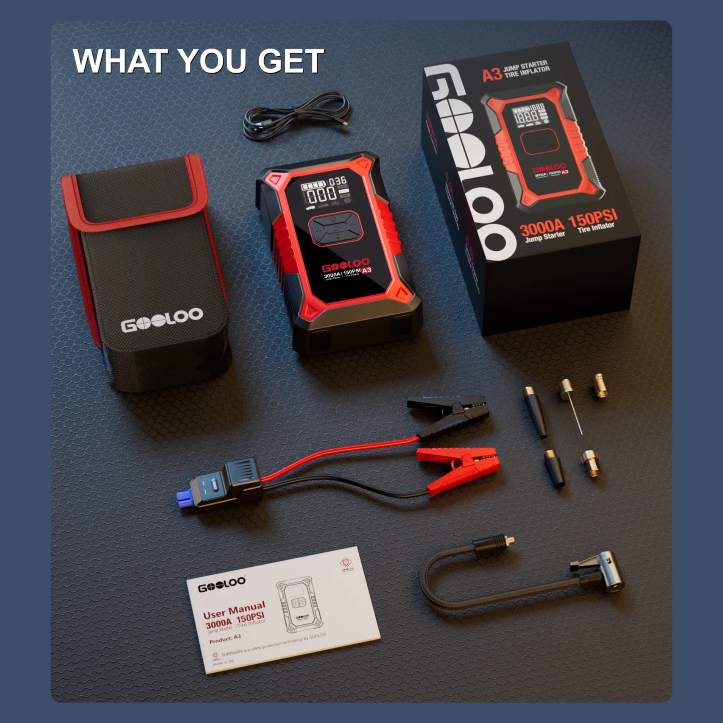GOOLOO A3 Portable Jump Starter & Air Compressor 3000A
