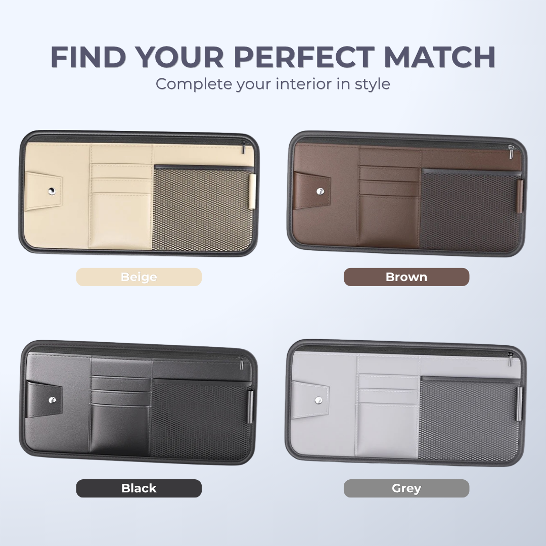 Car Sun Visor Organizer – Leather Storage Pocket for Essentials