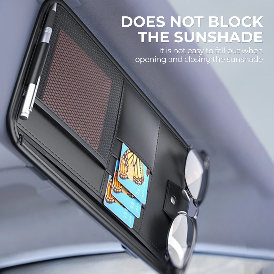 Car Sun Visor Organizer – Leather Storage Pocket for Essentials