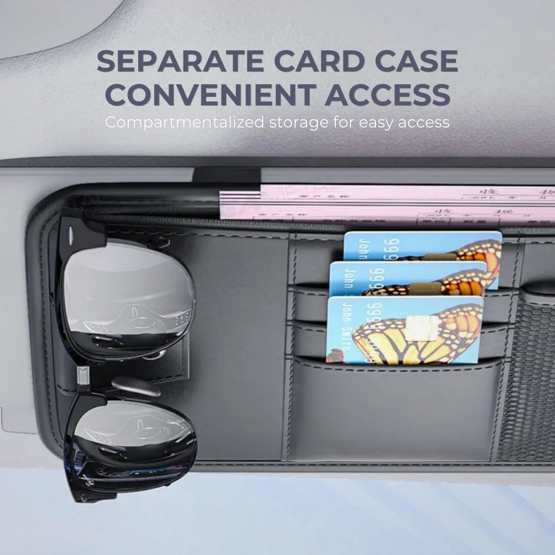 Car Sun Visor Organizer – Leather Storage Pocket for Essentials