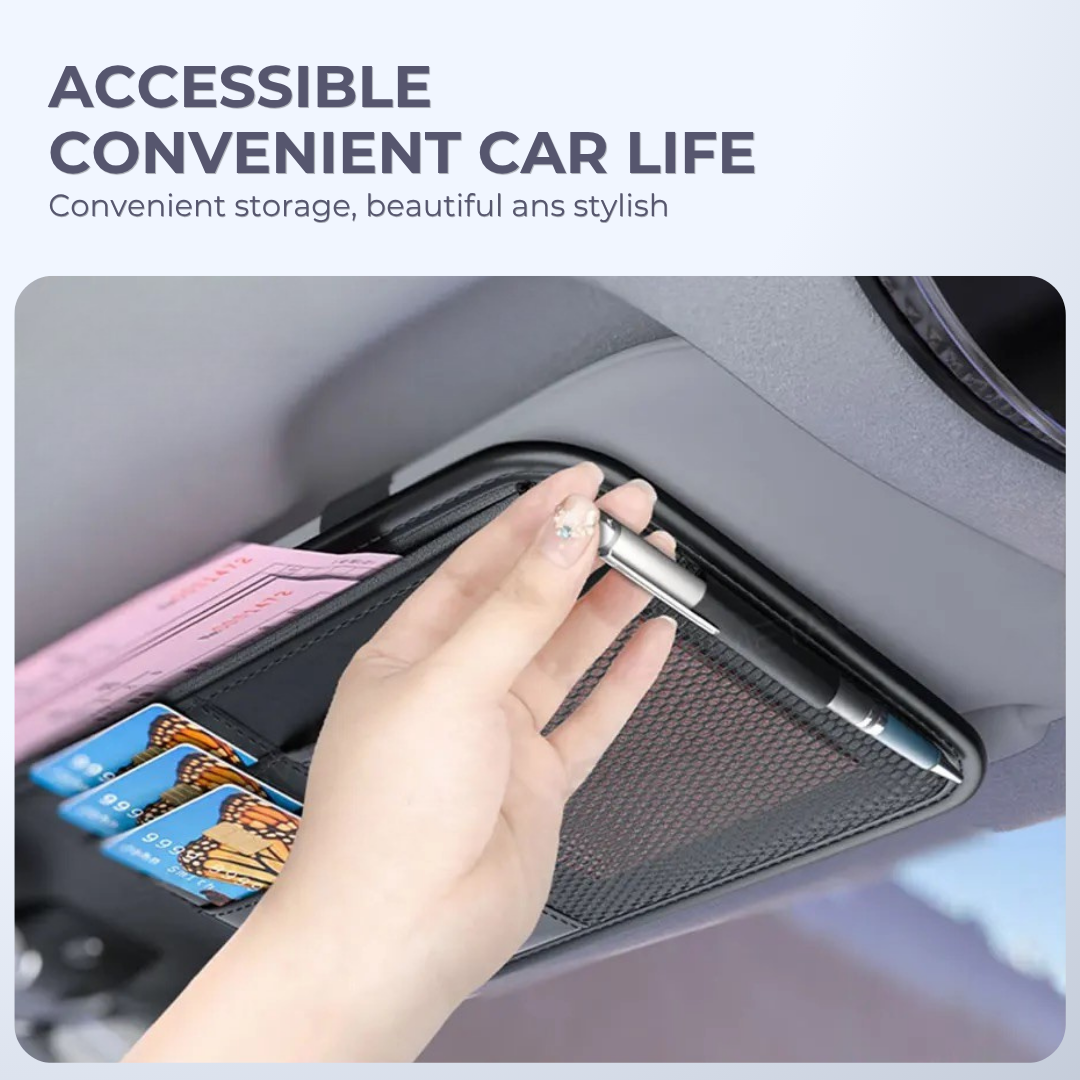 Car Sun Visor Organizer – Leather Storage Pocket for Essentials