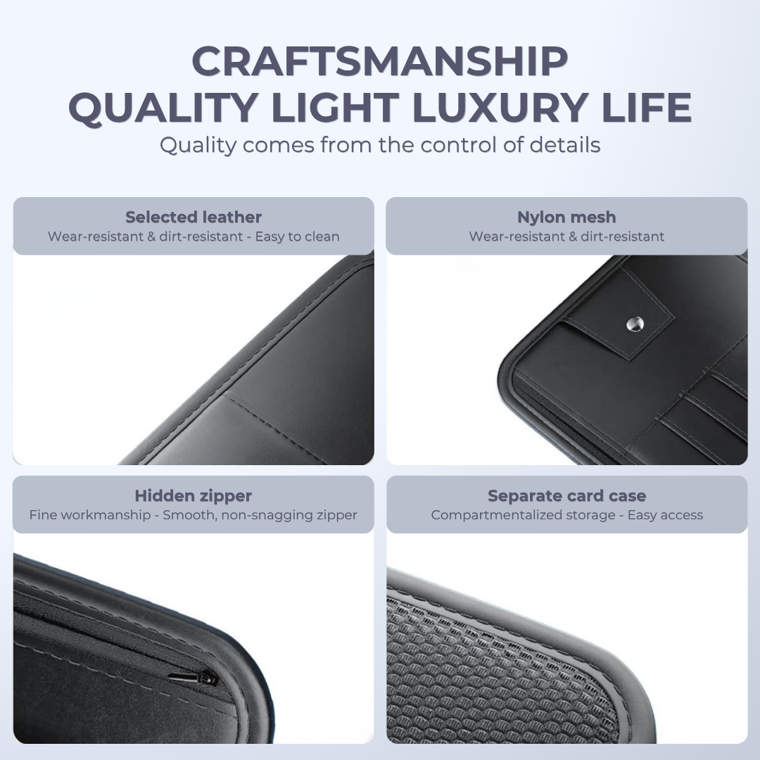 Car Sun Visor Organizer – Leather Storage Pocket for Essentials