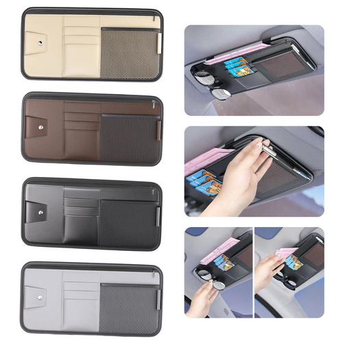Car Sun Visor Organizer – Leather Storage Pocket for Essentials