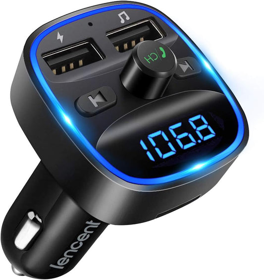LENCENT Bluetooth FM Transmitter Wireless Radio Adapter Car Kit with Dual USB Charging Car Charger MP3 Player Support TF Card
