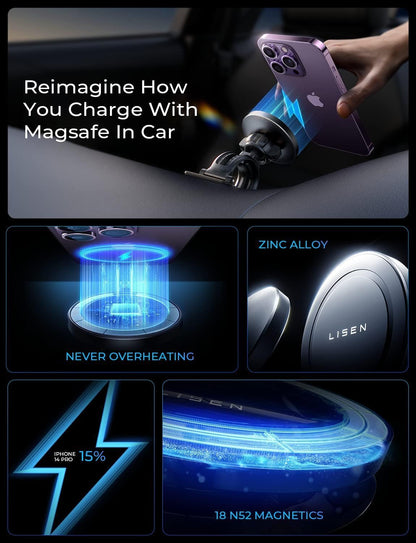 For MagSafe Car Mount Charger, 15W Magnetic Wireless Car Charger,Universal Car Wireless Charger Mount for iPhone 17/16/15/14/13