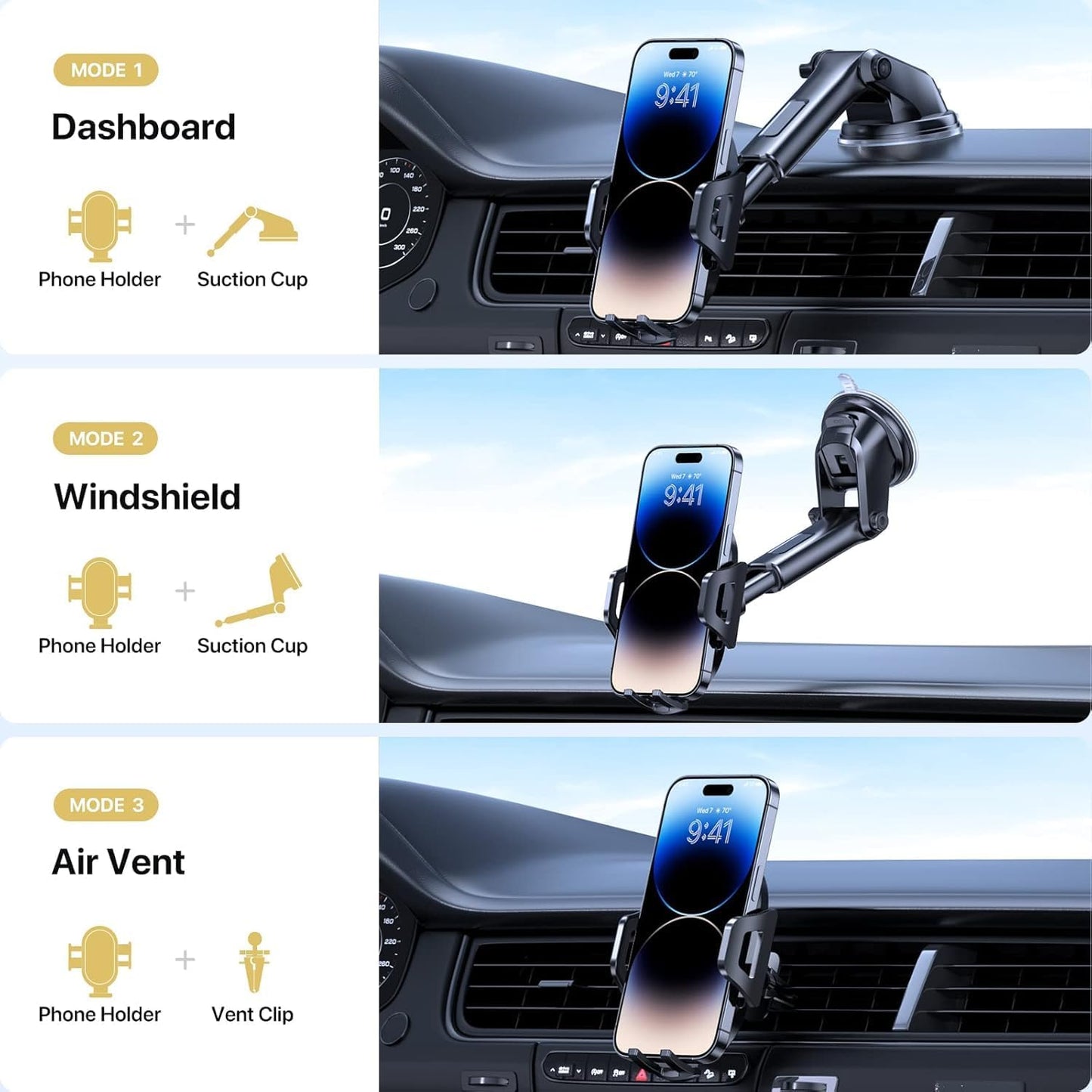 Car Phone Holder Mount 360° Rotation Suction Cup Universal Dashboard Stand Auto Windshield Phone Bracket for Support All Phones