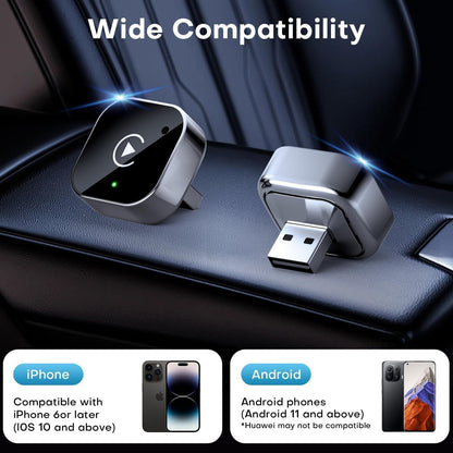 Wireless CarPlay & Android Auto Dongle, Fast Auto-Connect, Compact Plug & Play for iPhone/Android, USB/USB-C, No Delay