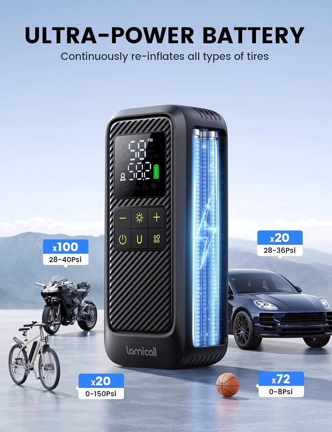 Portable Air Compressor with Digital Pressure Gauge Air Pump Electric Bike Tire Pump for Car Motorcycle Bicycle Balls and More