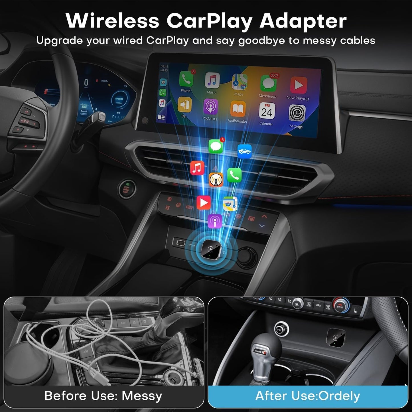 Wireless CarPlay & Android Auto Dongle, Fast Auto-Connect, Compact Plug & Play for iPhone/Android, USB/USB-C, No Delay