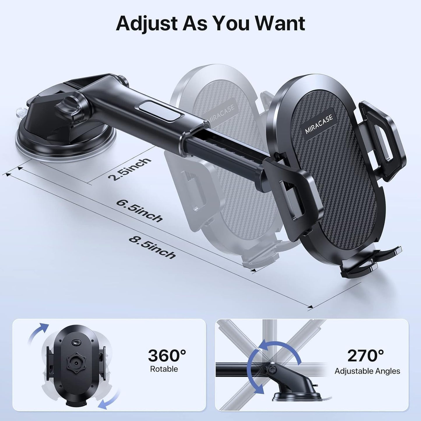 Car Phone Holder Mount 360° Rotation Suction Cup Universal Dashboard Stand Auto Windshield Phone Bracket for Support All Phones