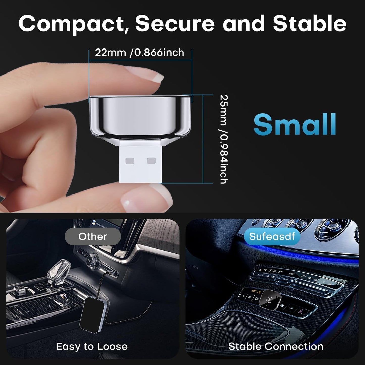 Wireless CarPlay & Android Auto Dongle, Fast Auto-Connect, Compact Plug & Play for iPhone/Android, USB/USB-C, No Delay
