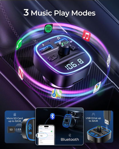 LENCENT Bluetooth FM Transmitter Wireless Radio Adapter Car Kit with Dual USB Charging Car Charger MP3 Player Support TF Card