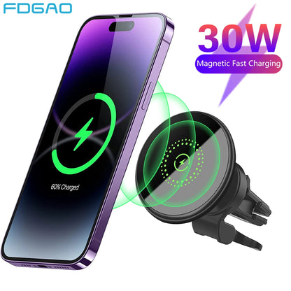Magnetic Wireless Car Charger Mount – 15W/30W MagSafe