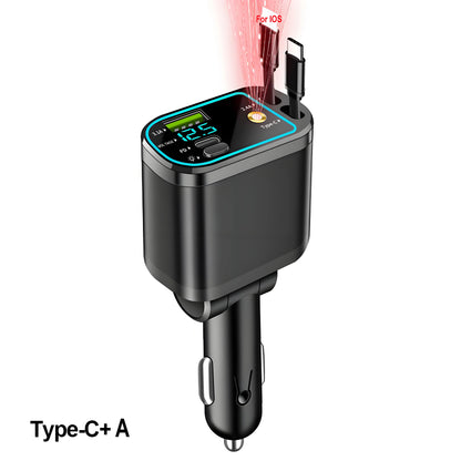 120W Fast Car Charger with Retractable Cable & Starlight LED