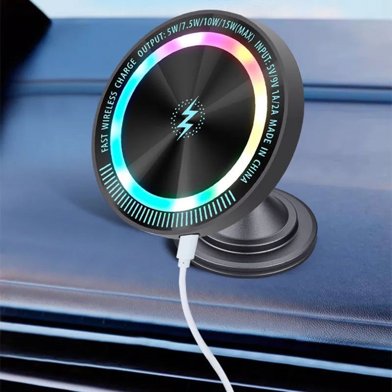 15W Magnetic Car Charger – MagSafe Dashboard Mount with LED