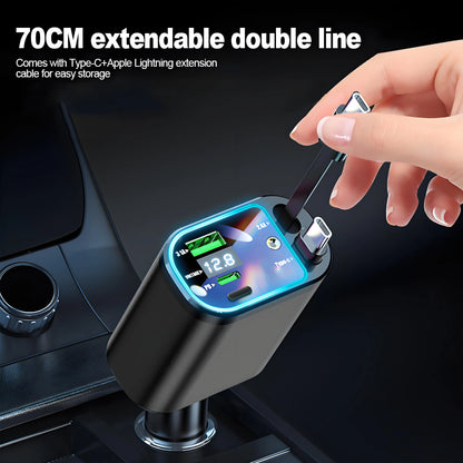 120W Fast Car Charger with Retractable Cable & Starlight LED