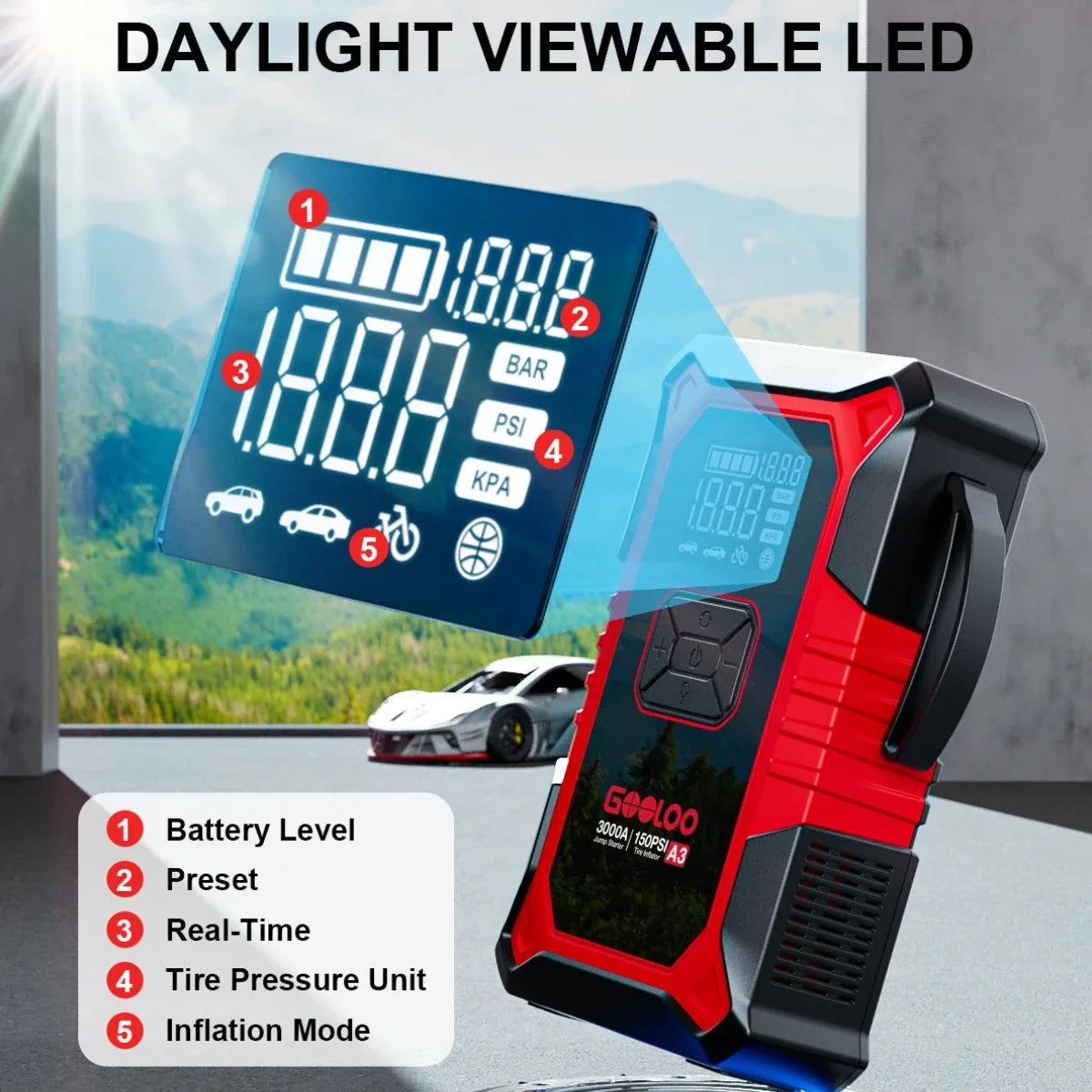 GOOLOO A3 Portable Jump Starter & Air Compressor 3000A