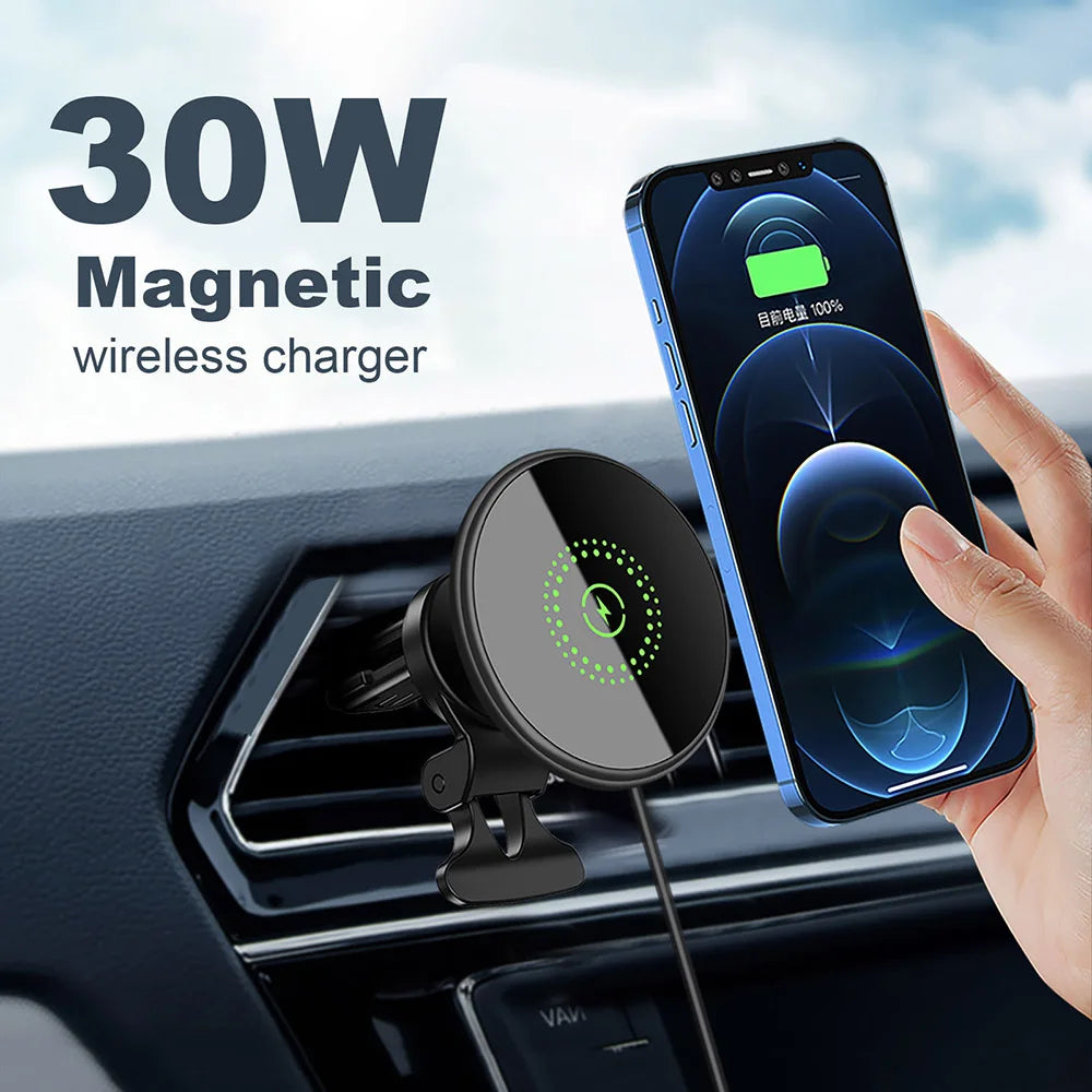 Magnetic Wireless Car Charger Mount – 15W/30W MagSafe