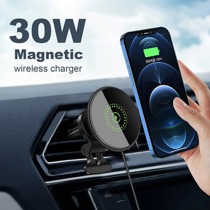 Magnetic Wireless Car Charger Mount – 15W/30W MagSafe