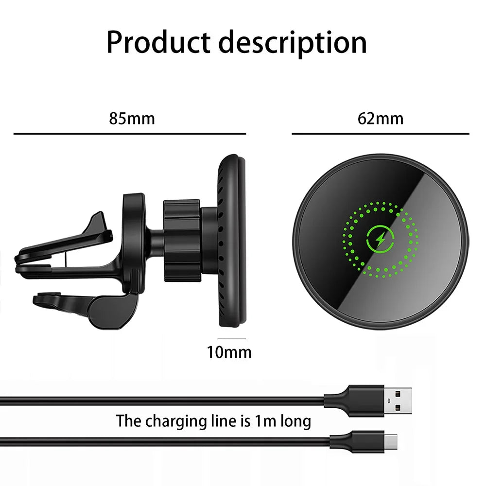 Magnetic Wireless Car Charger Mount – 15W/30W MagSafe