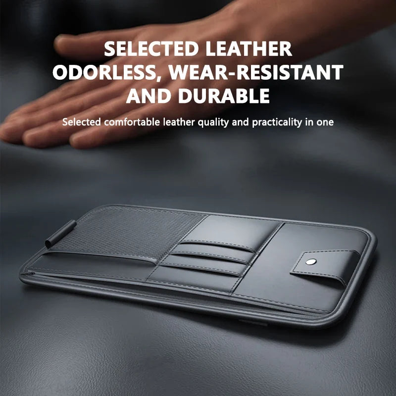 Car Sun Visor Organizer – Leather Storage Pocket for Essentials