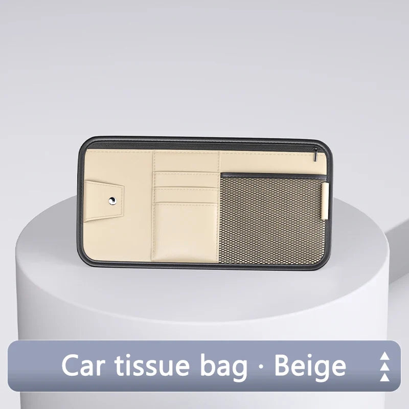 Car Sun Visor Organizer – Leather Storage Pocket for Essentials