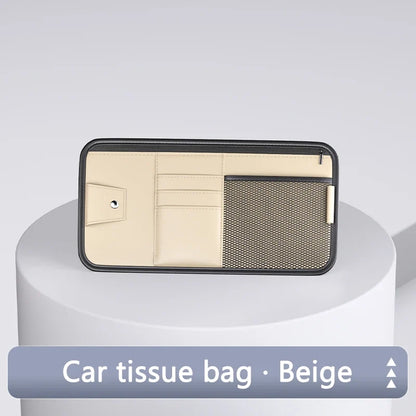 Car Sun Visor Organizer – Leather Storage Pocket for Essentials