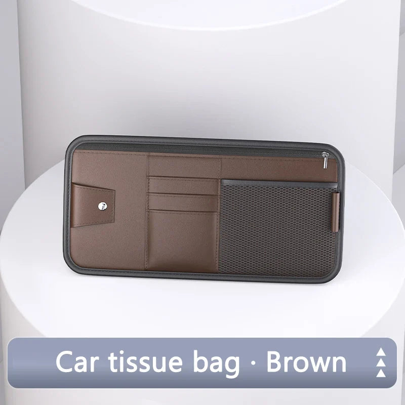 Car Sun Visor Organizer – Leather Storage Pocket for Essentials