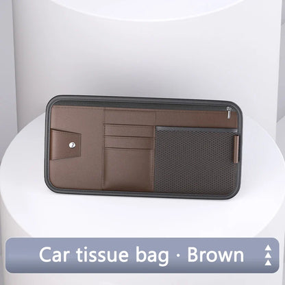 Car Sun Visor Organizer – Leather Storage Pocket for Essentials