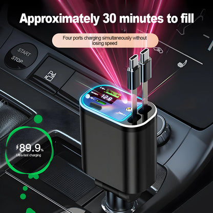 120W Fast Car Charger with Retractable Cable & Starlight LED