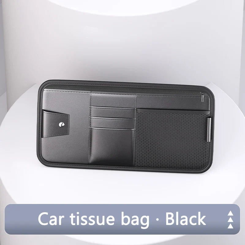 Car Sun Visor Organizer – Leather Storage Pocket for Essentials