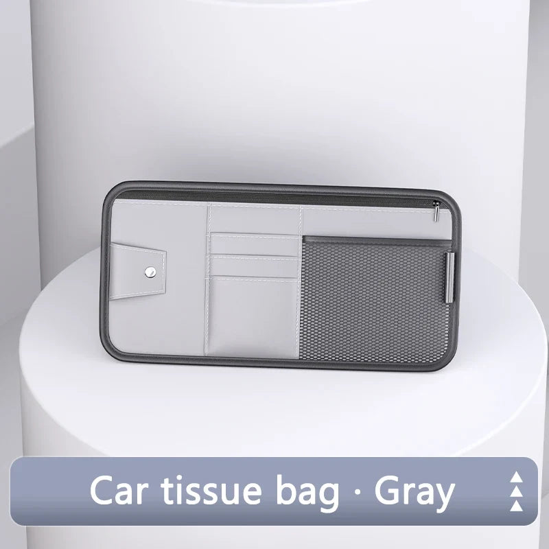 Car Sun Visor Organizer – Leather Storage Pocket for Essentials